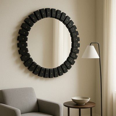 Nowoczesne lustro ścienne 35\" w czarnej ramie