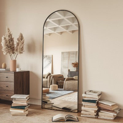 Lustro pełnowymiarowe 65\" x 22\" z łukiem, stojące lub do powieszenia, czarne