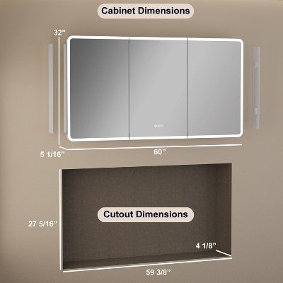 Szafka łazienkowa z lustrem 60\" x 32\" z podświetleniem i funkcją przeciwmgielną