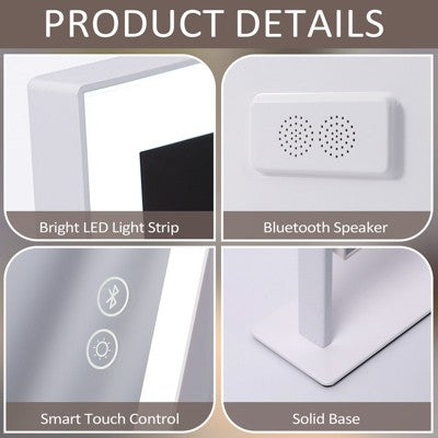 Podświetlane lusterko toaletkowe z funkcją Bluetooth, białe