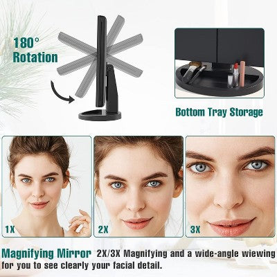 Trójskrzydłowe lusterko z LED i 3-stopniowym powiększeniem