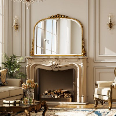 Łukowe lustro dekoracyjne 27\" x 36\" w stylu klasycznym, złote