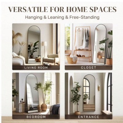 Lustro podłogowe łukowe 18\" x 58\" z czarną ramą, wolnostojące