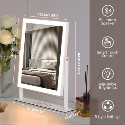 Podświetlane lusterko toaletkowe z funkcją Bluetooth, białe