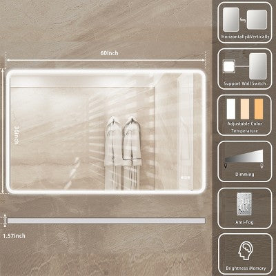 Lustro łazienkowe 60\" x 36\" z podświetleniem LED i funkcją antypara